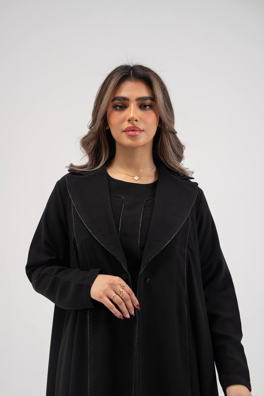 Black crepe abaya with embroidery. C:6770 BLACK