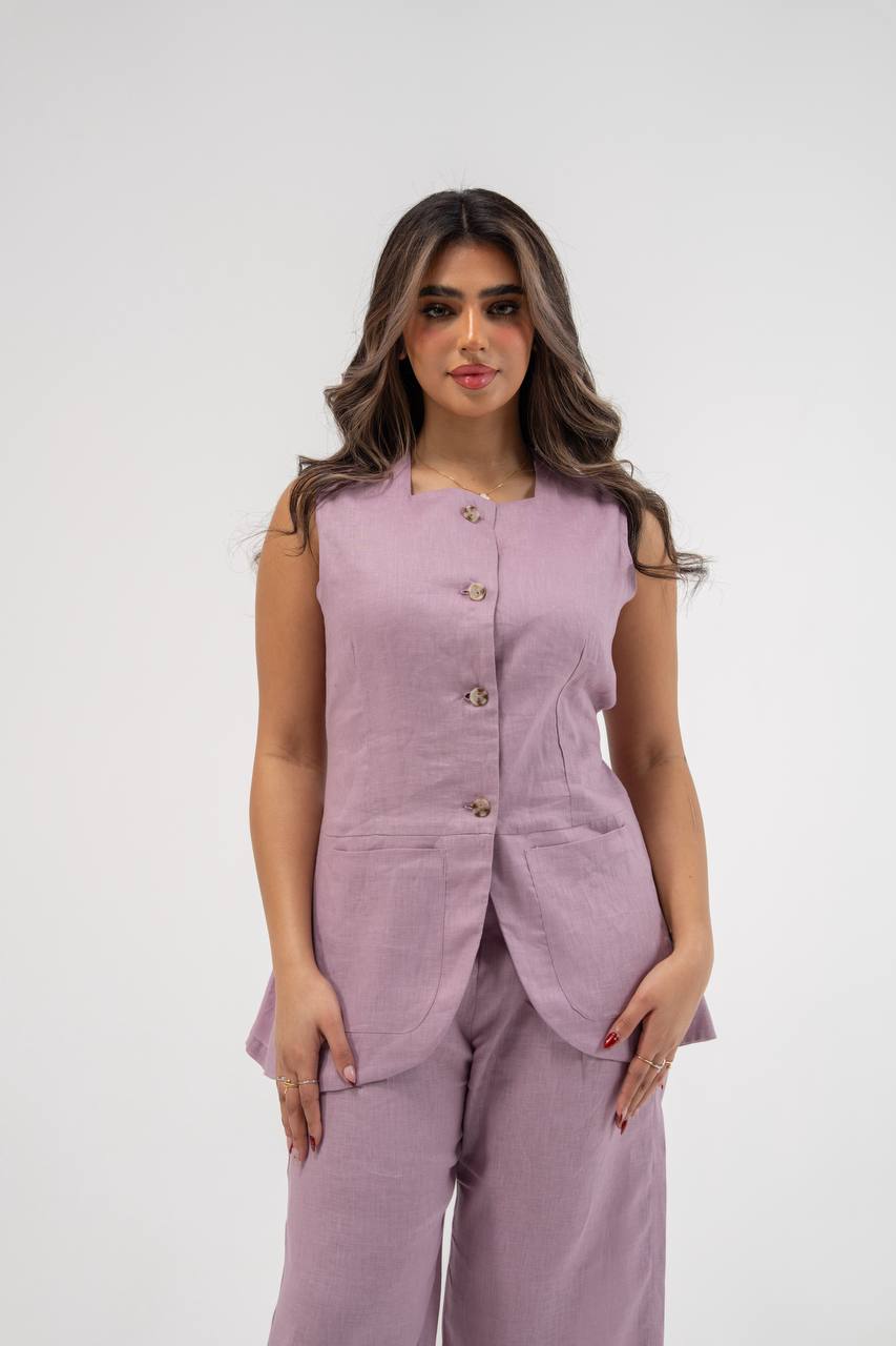 Vest and pants set, linen in purple.C:230 purple