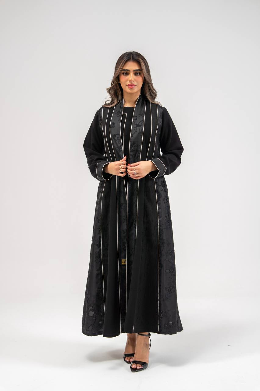 Black crepe fabric abaya with jacquard. C:6773