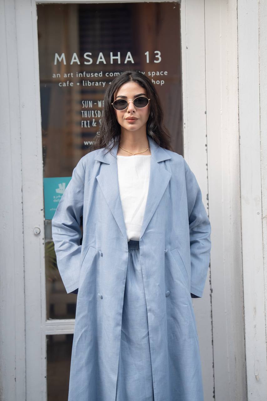 Linen abaya in blue. C:6779 Sky blue