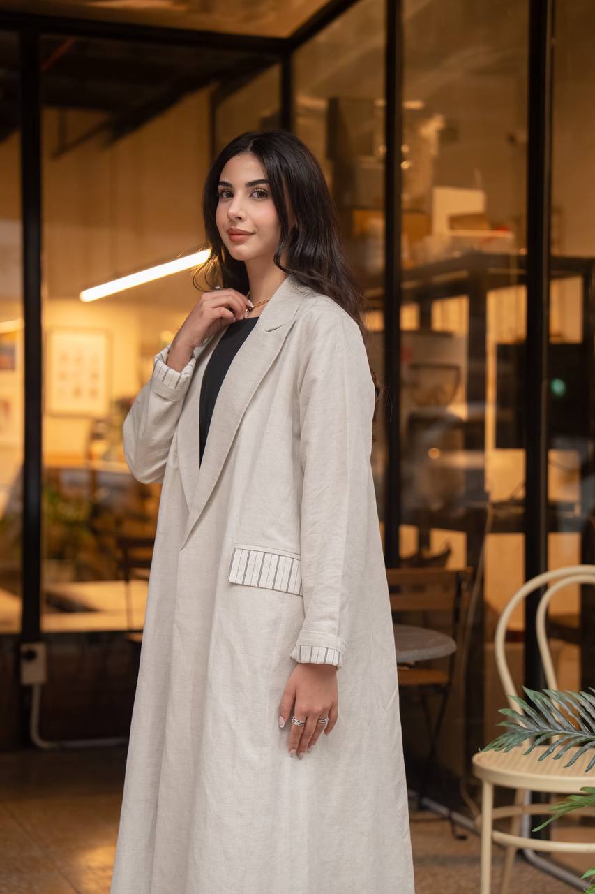 Linen abaya in beige.C:6777 beige