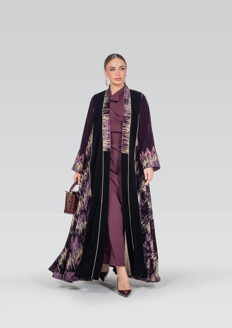 Velvet abaya with hand-beading.C:6838