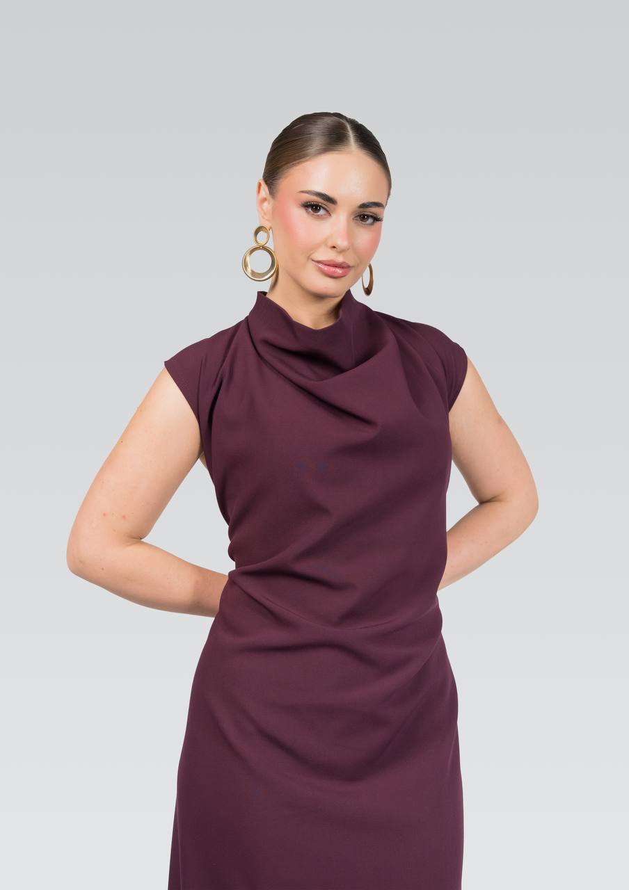 Burgundy crepe dress.C:259