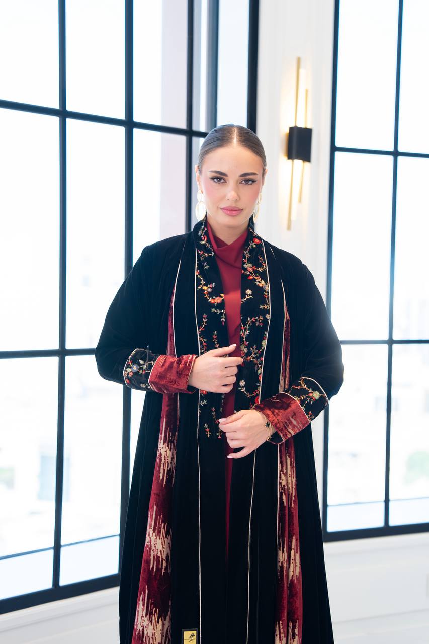 velvet abaya with embroidery.C:6850