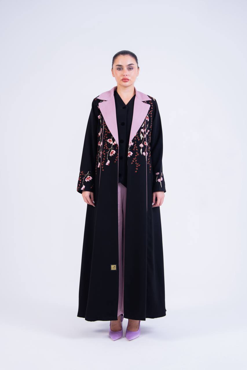 Black crepe abaya with embroidery.C:6853