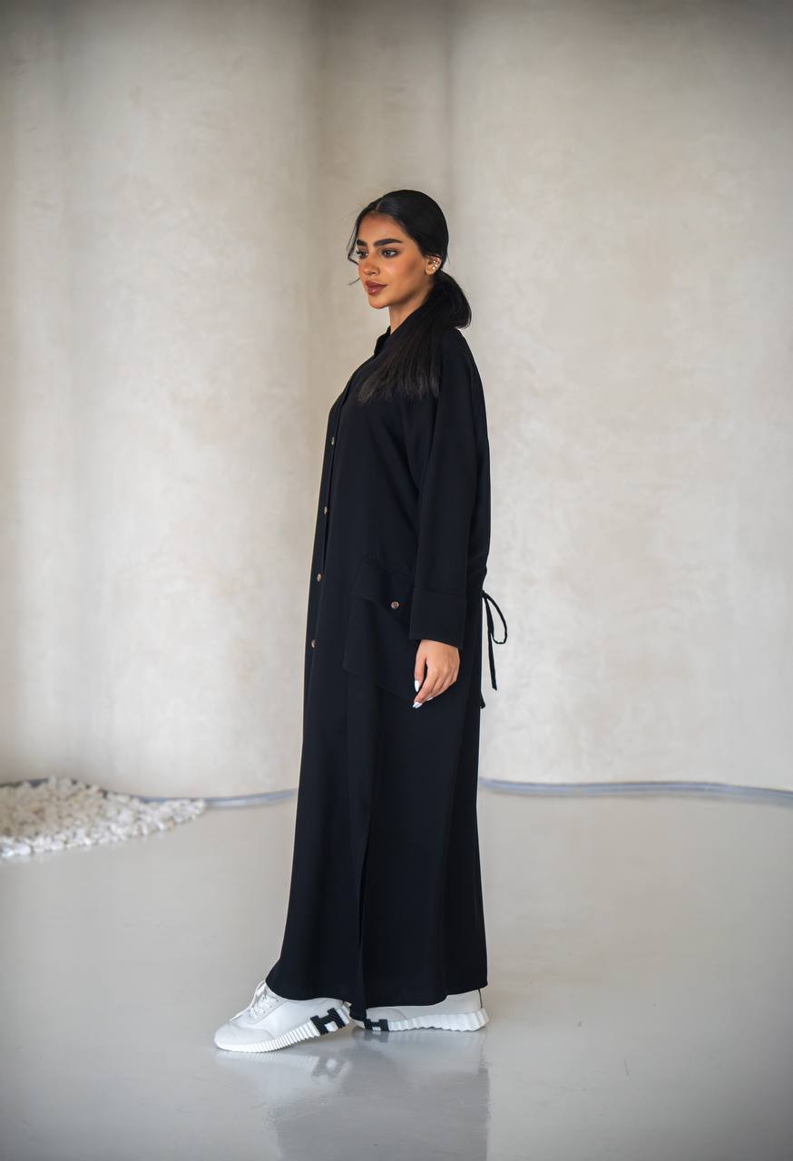 Free size abaya, black crepe fabric C:6639 (Free size)