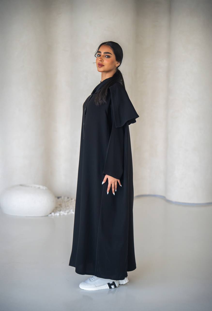 Free size abaya in black crepe fabric C:6638 (Free size)