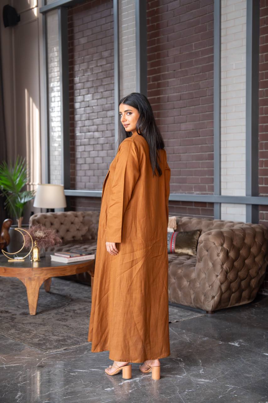 Camel Linen Abaya C:6586