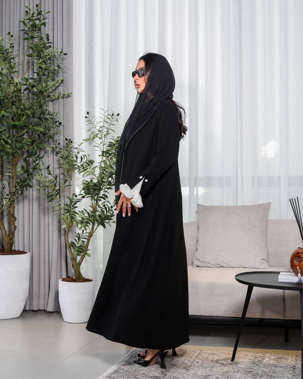 Black crepe abaya C:6474