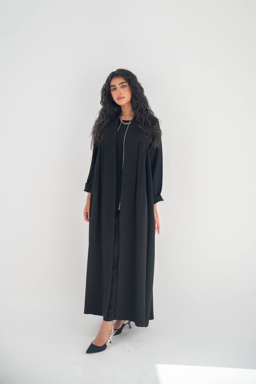 Black crepe abaya with pleats C:6649