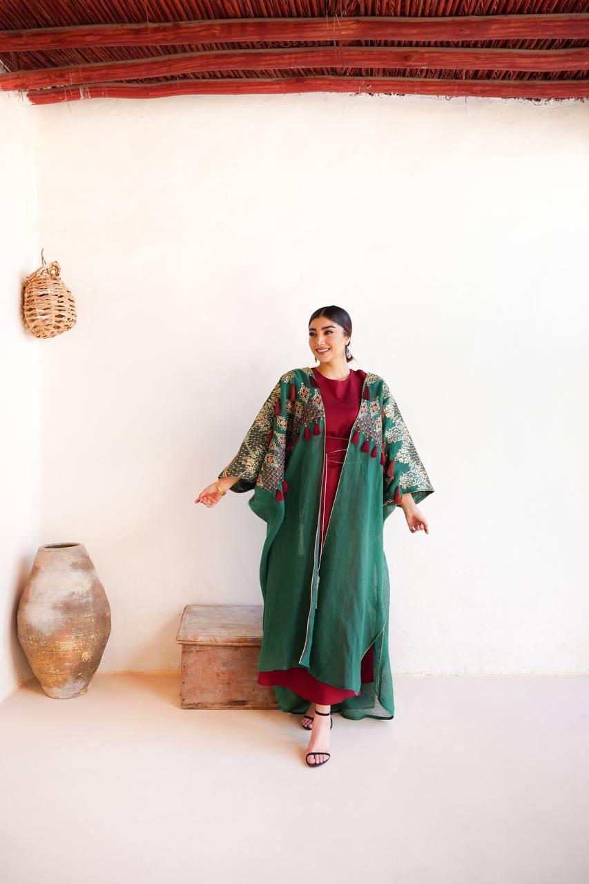 Green bisht with embroidery C:6591