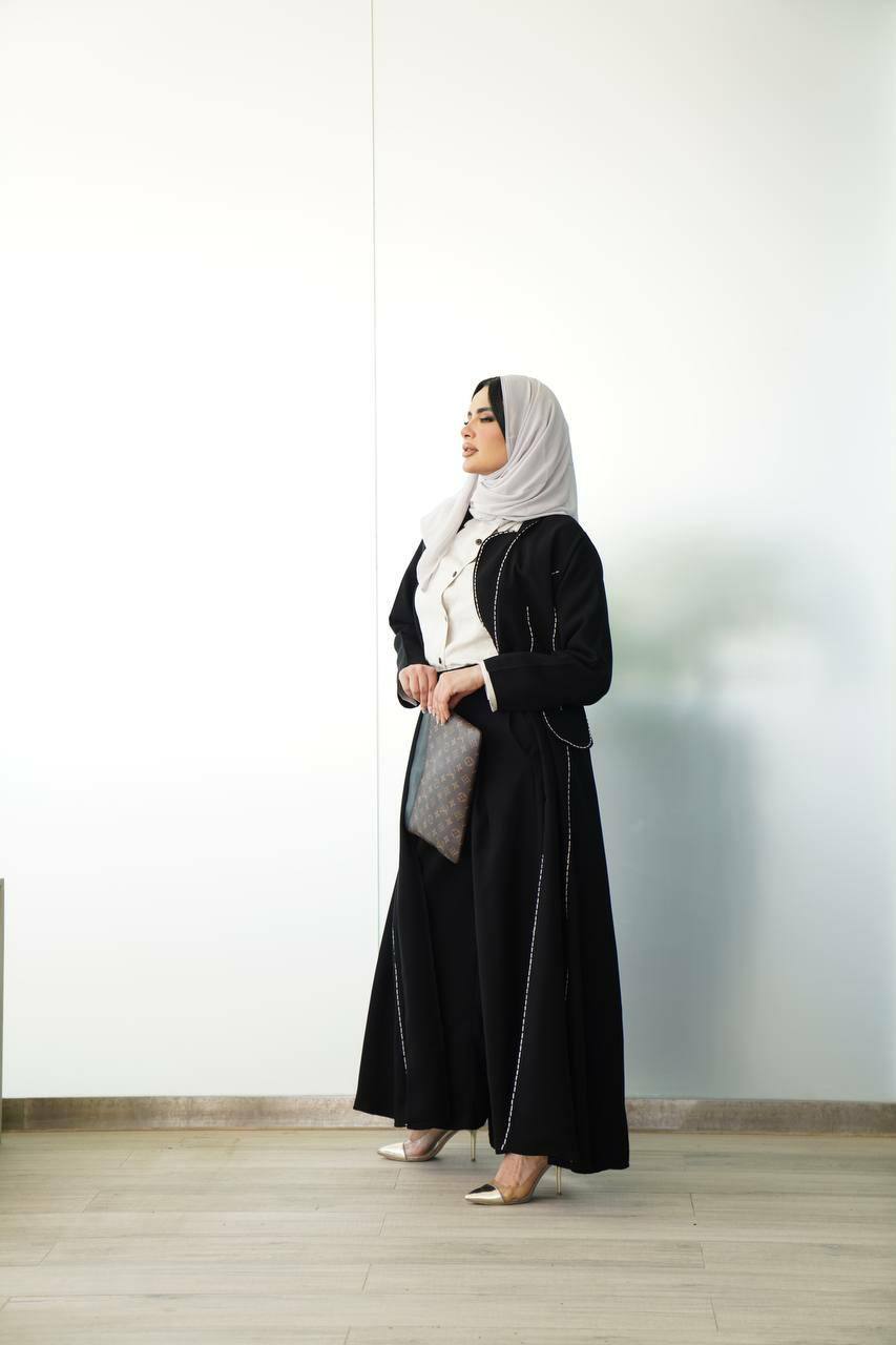 Black crepe abaya with hand sash C:6497