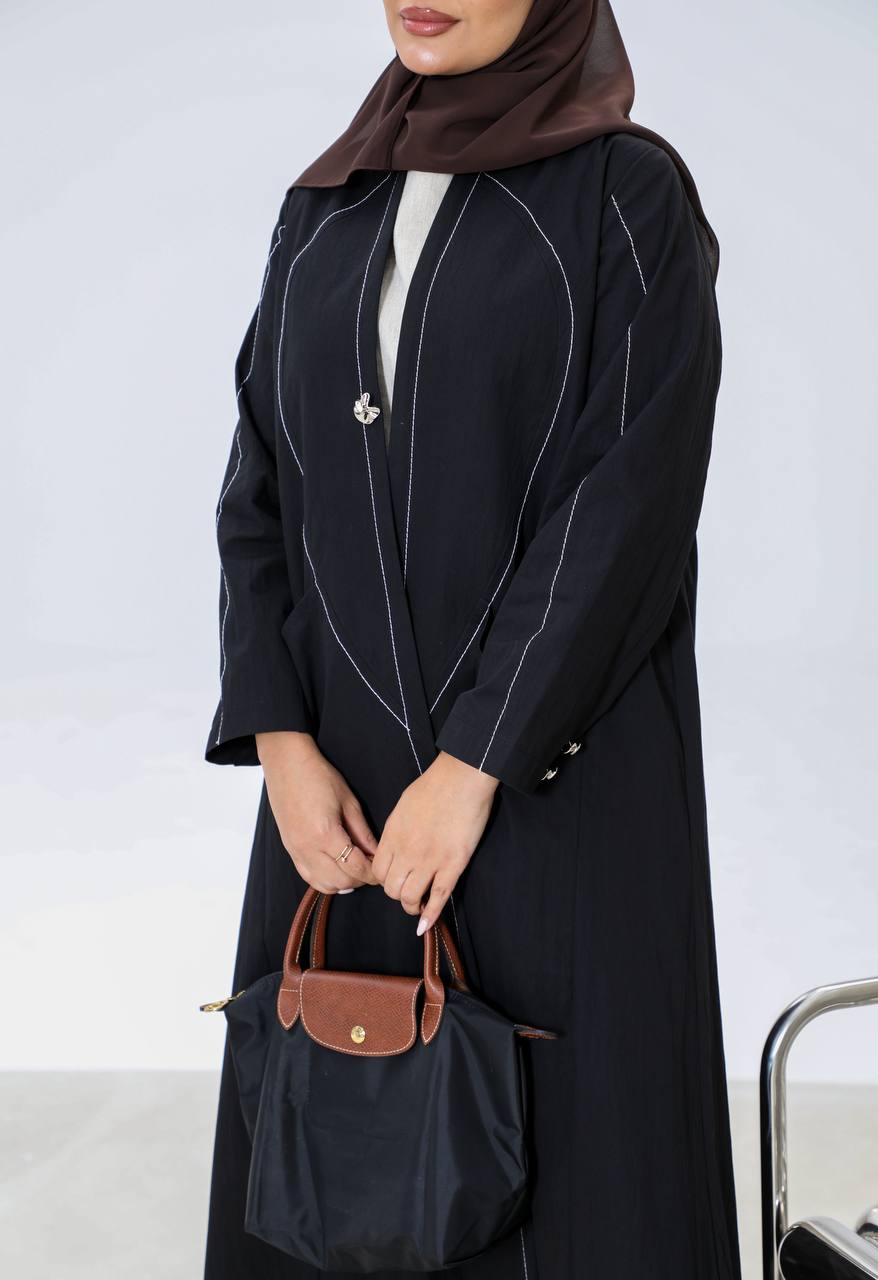 Black trench coat with white embroidery details C:6655