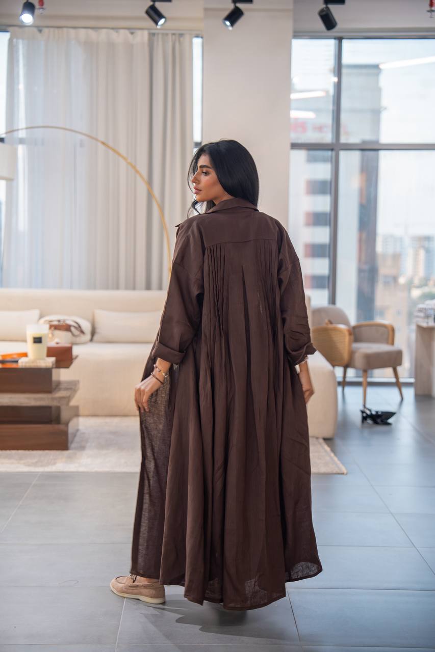 Free size brown linen abaya C:6663 Brown