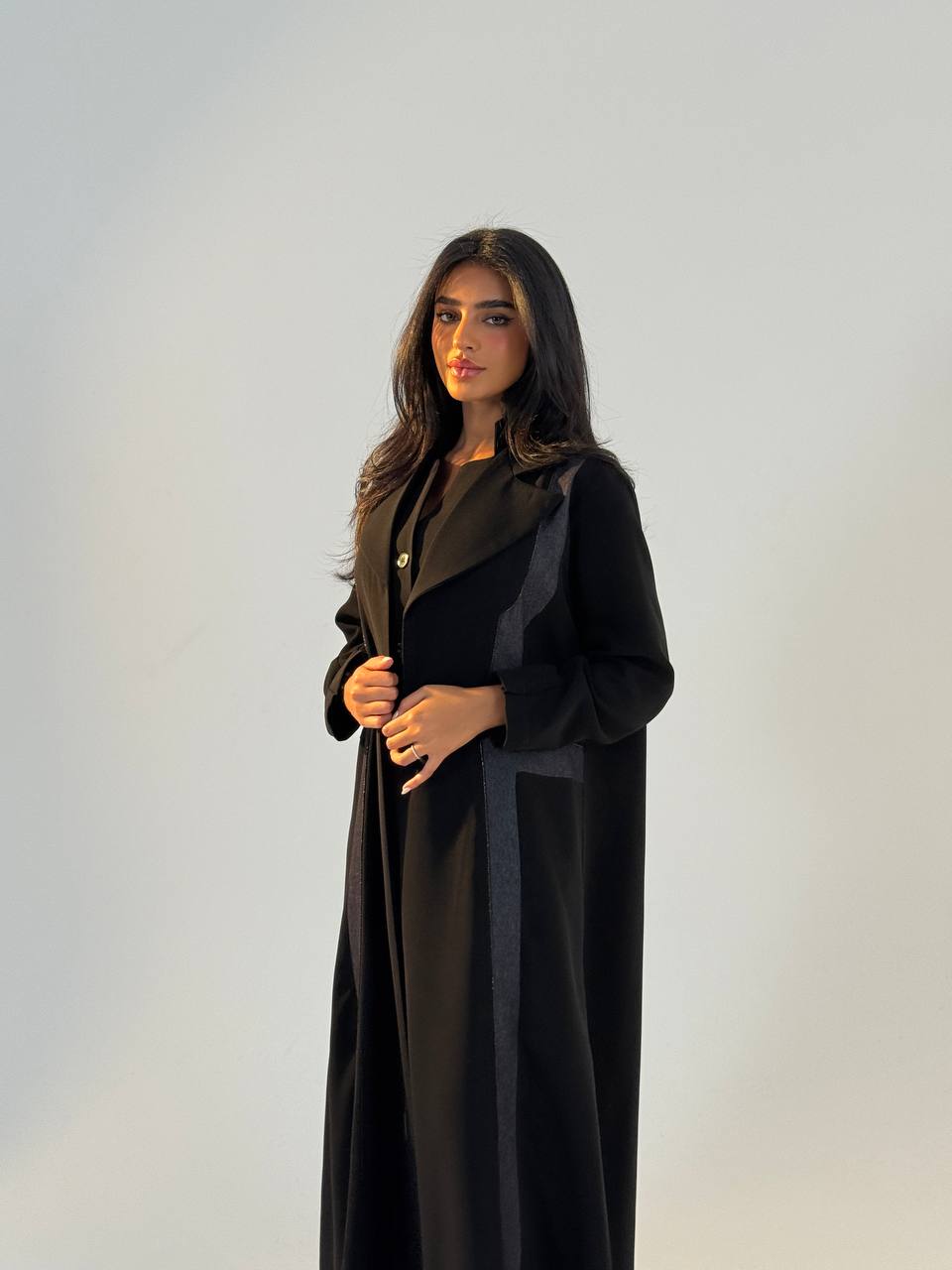 Crepe abaya with jeans, black. C:6694