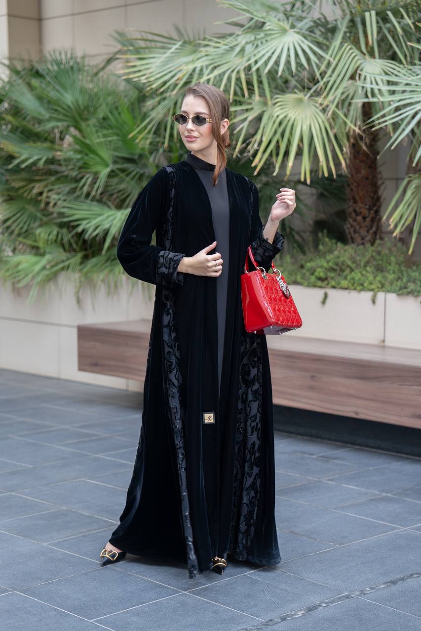Black velvet abaya.C:6699