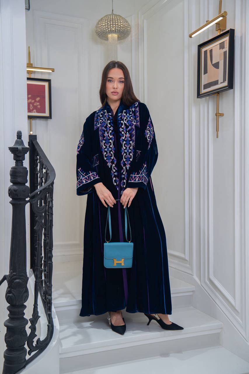 Velvet abaya with  unique embroidery. C:6709