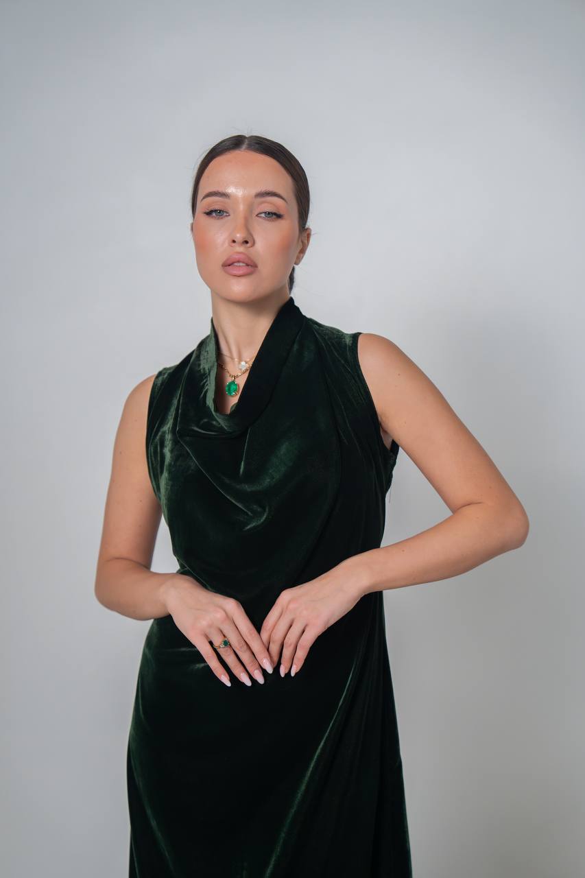 olive green velvet dress.C:222 Green