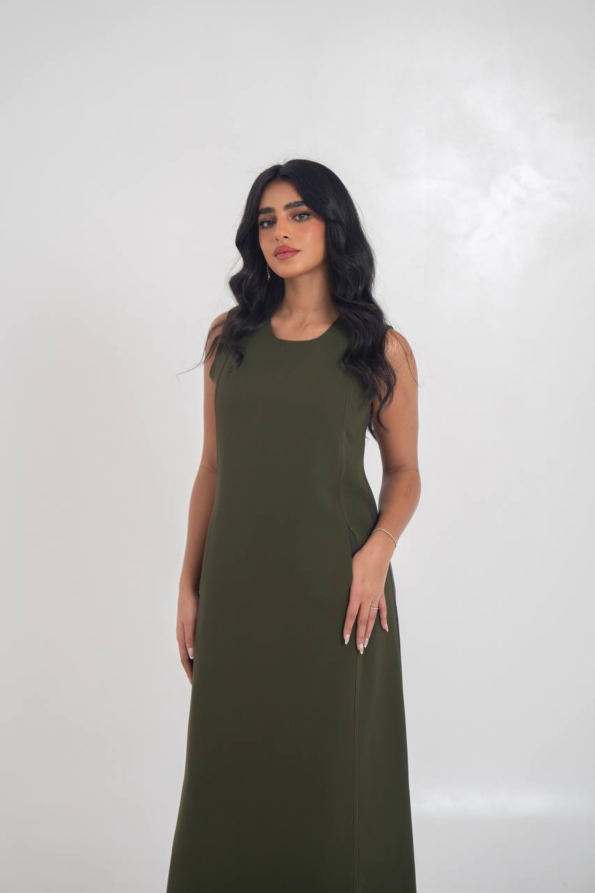crepe dress in olive green. C:197 Olive Green