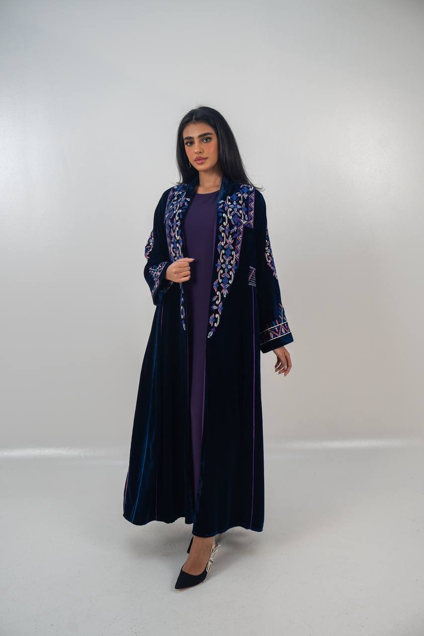 Velvet abaya with  unique embroidery. C:6709