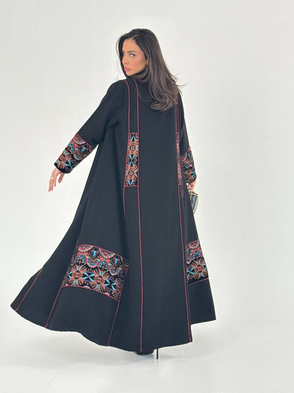 Black crepe abaya with embroidery. C:6737