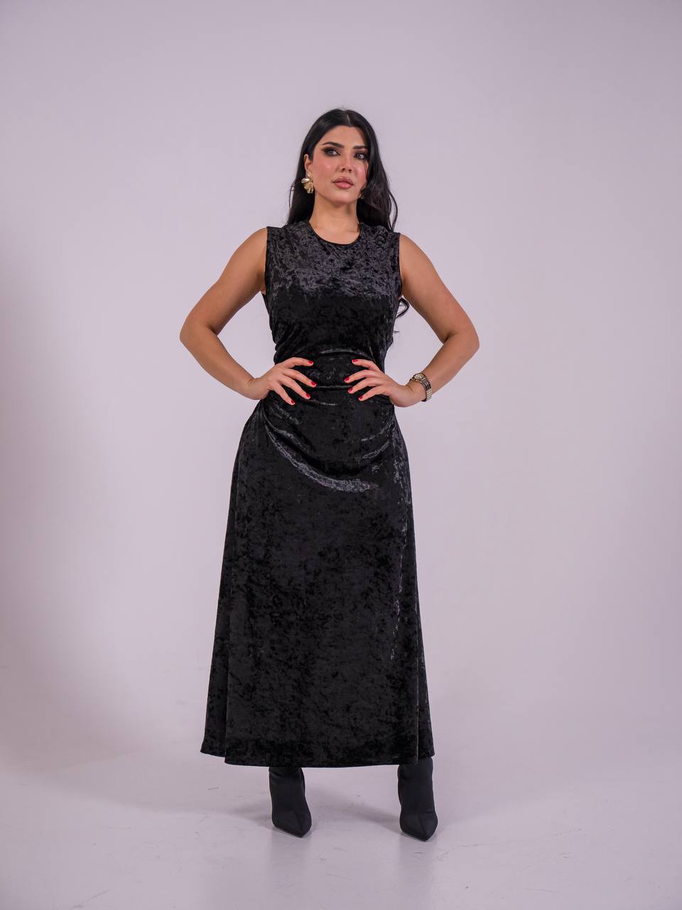 black stretch velvet dress. C:223 Black