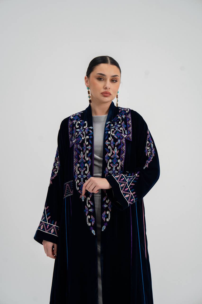 Velvet abaya with  unique embroidery. C:6709