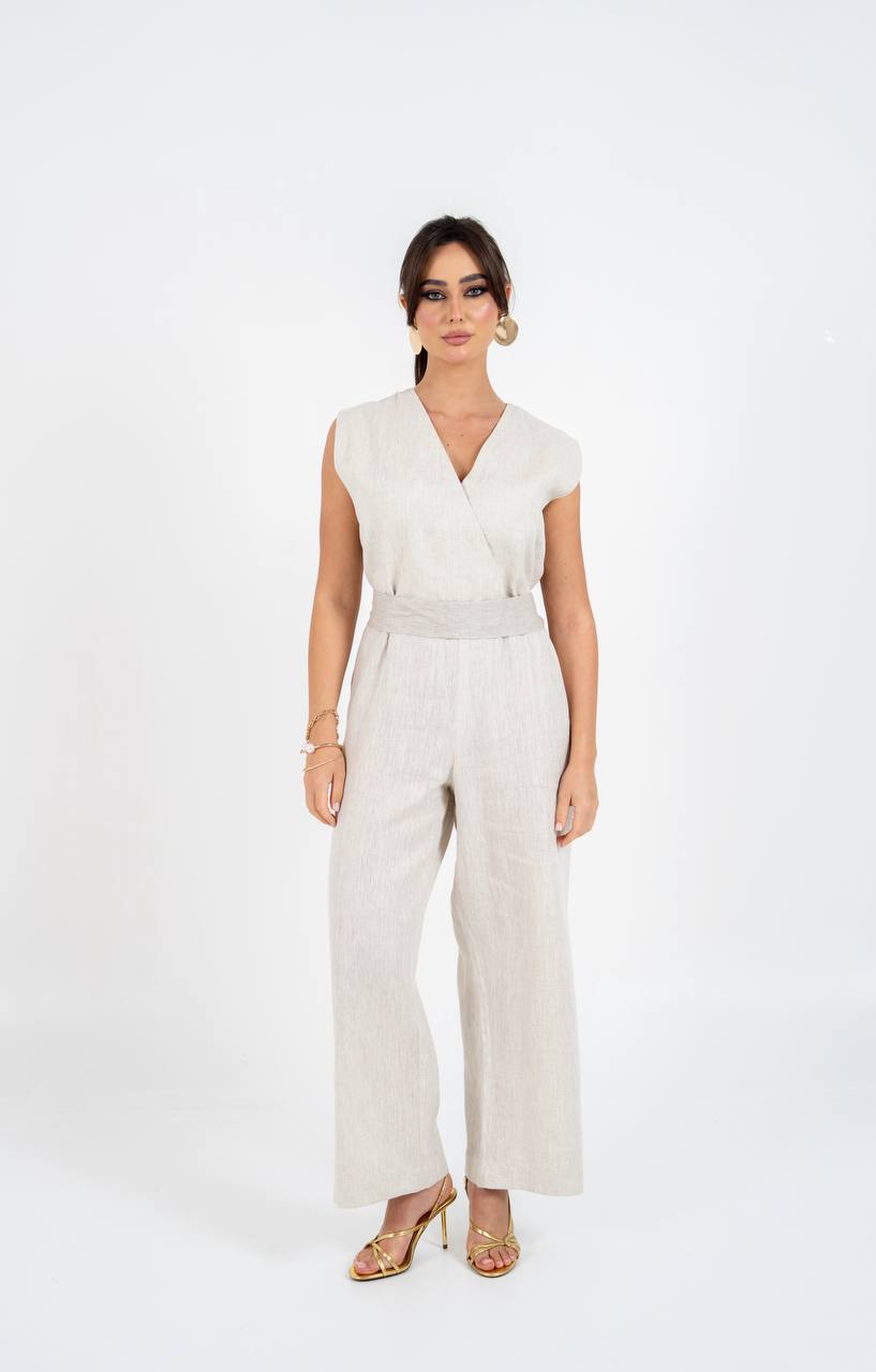 Light beige linen jumpsuit. C:102