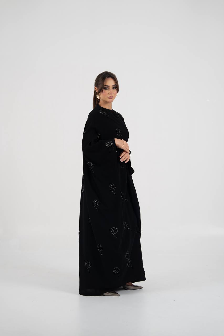 Black crepe abaya with beading and embroidery. C:6761