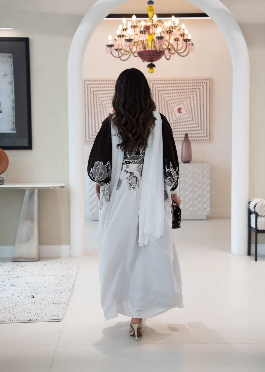 A crepe bisht abaya with embroidery.C:6767