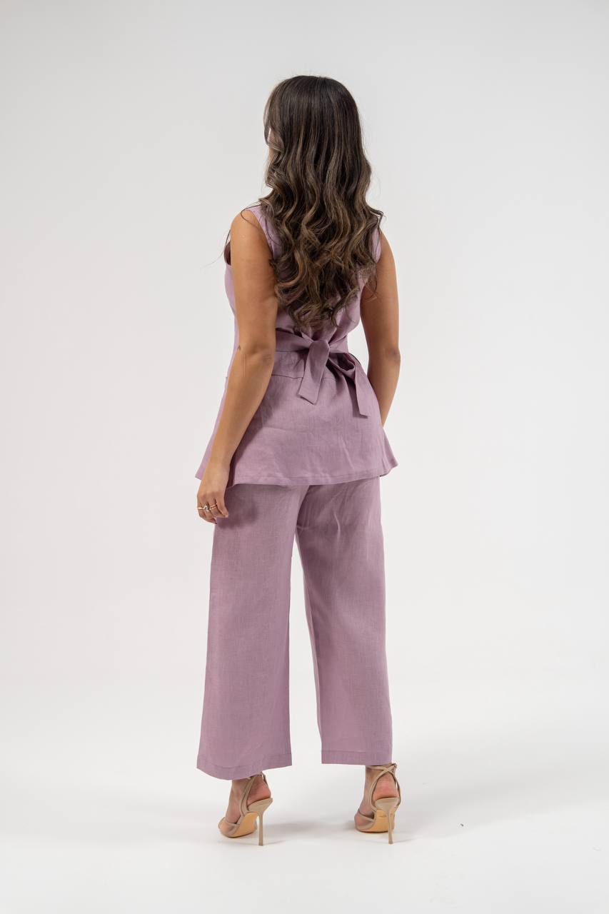 Vest and pants set, linen in purple.C:230 purple