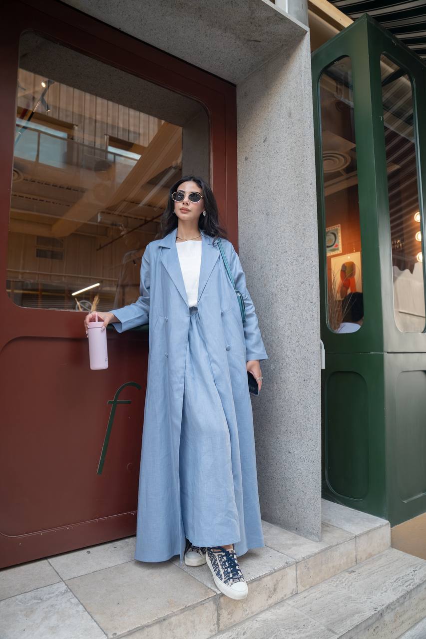 Linen abaya in blue. C:6779 Sky blue