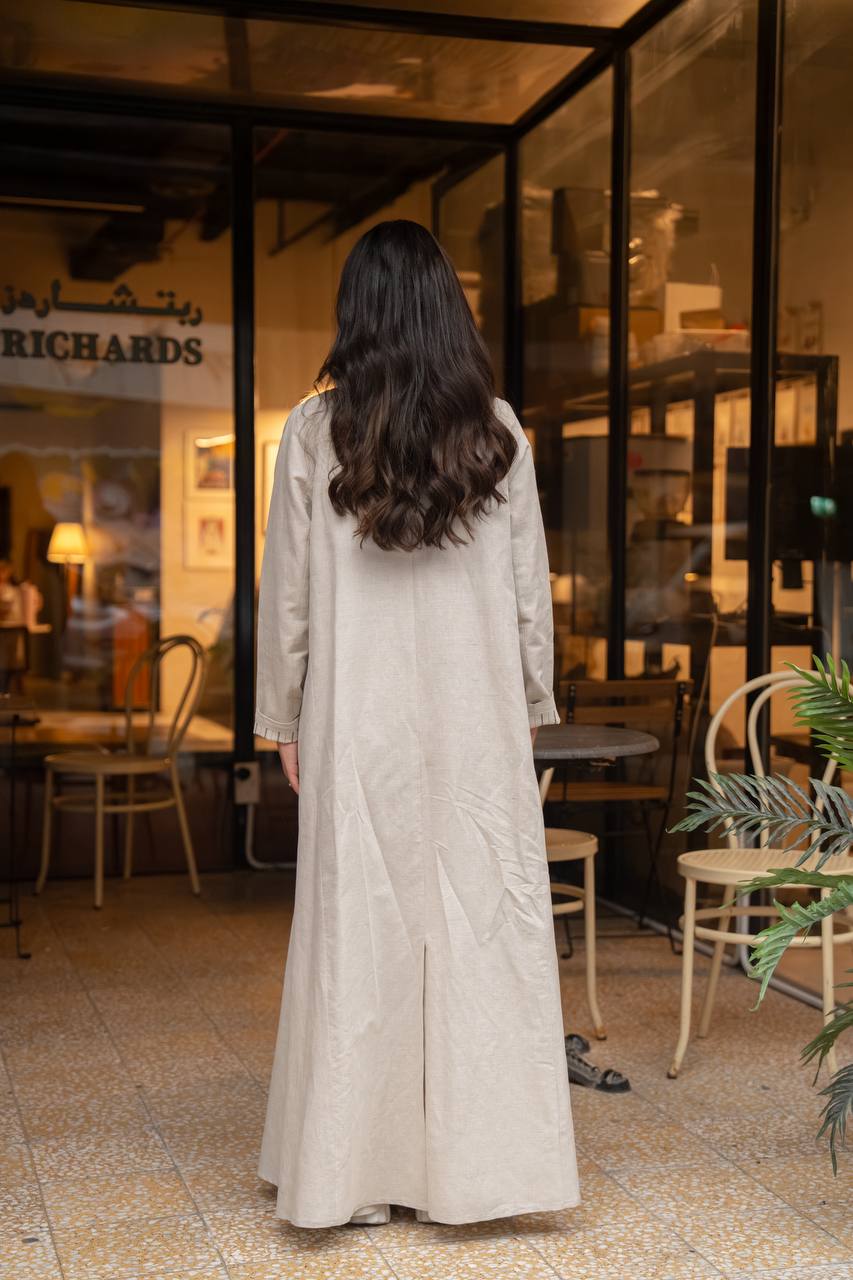 Linen abaya in beige.C:6777 beige