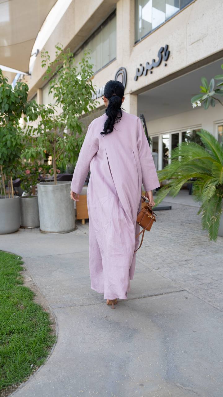 Linen abaya, pink color.C:6633