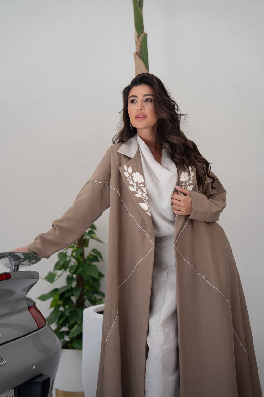 Light brown linen blazer abaya.C:6801