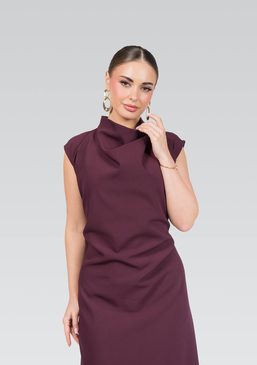 Burgundy crepe dress.C:259