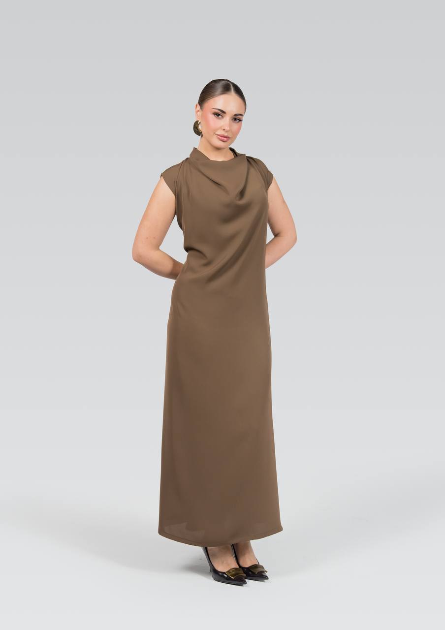 Brown crepe dress.C:259 Brown