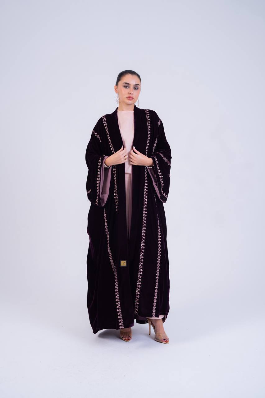 Embroidered velvet bisht.C:6854