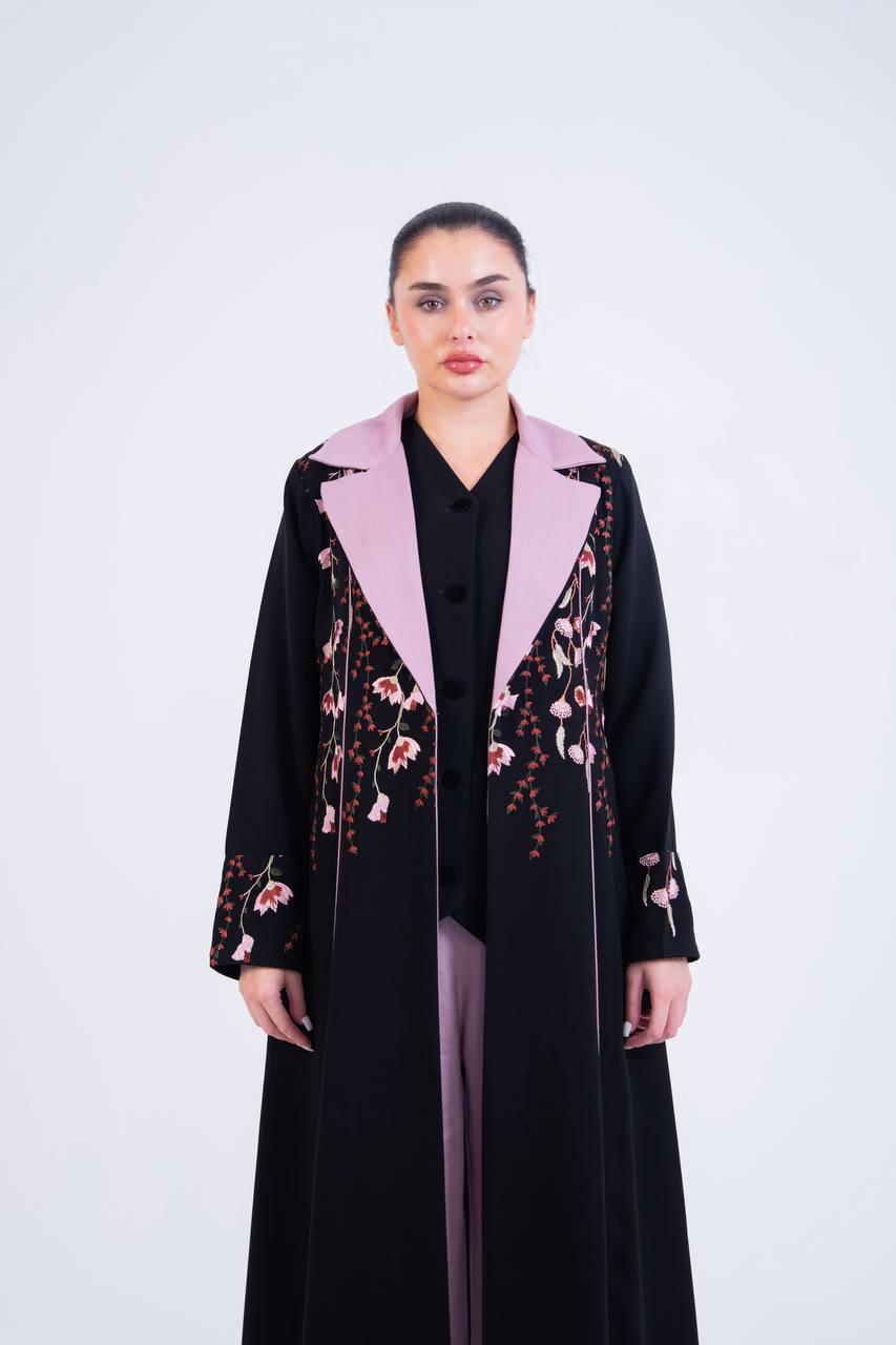 Black crepe abaya with embroidery.C:6853