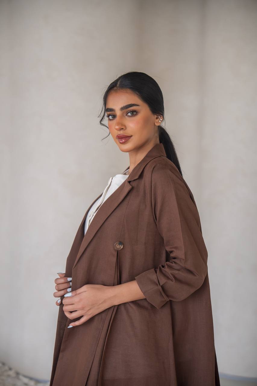 Brown blazer abaya with inner set, linen C:6642