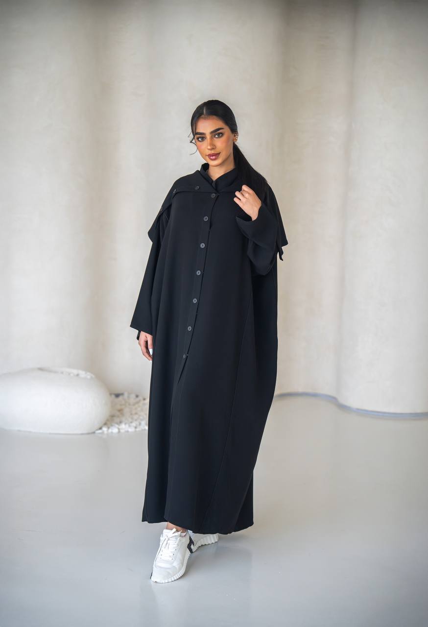 Free size abaya in black crepe fabric C:6638 (Free size)