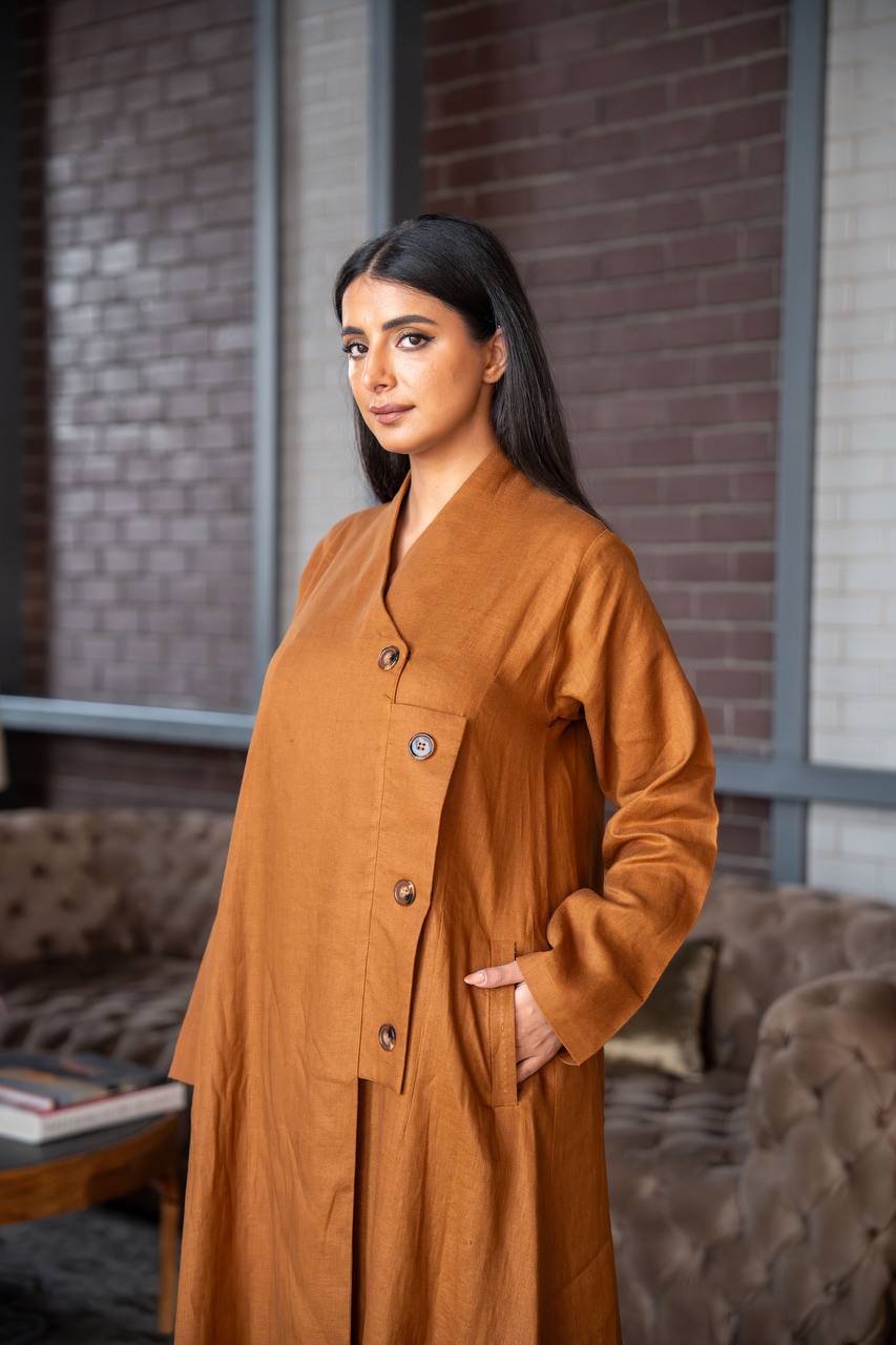 Camel Linen Abaya C:6586