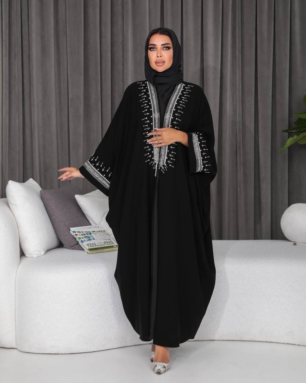 ABAYA BESHT CREPE WITH HANDMADE BEAT 6300 (Free size)