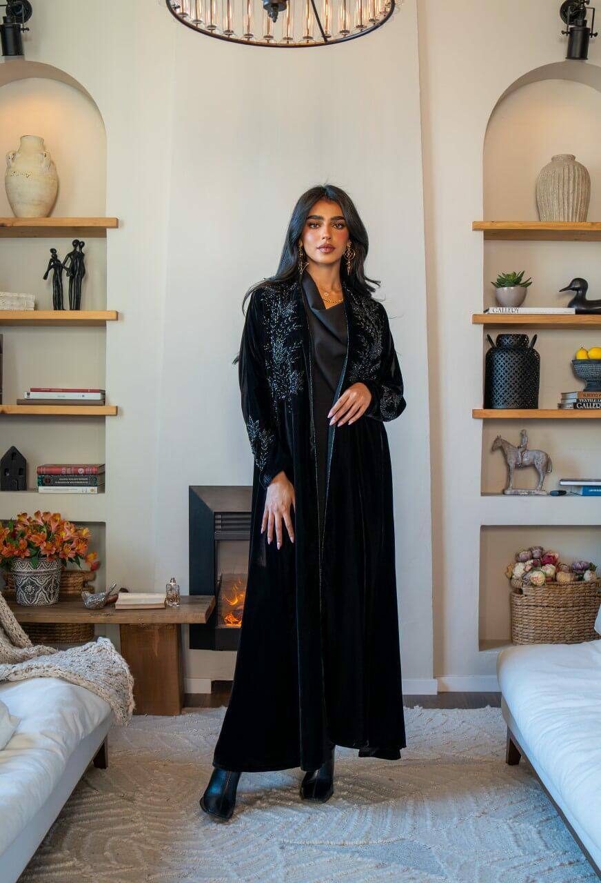 Black velvet abaya with embroidery C:6572