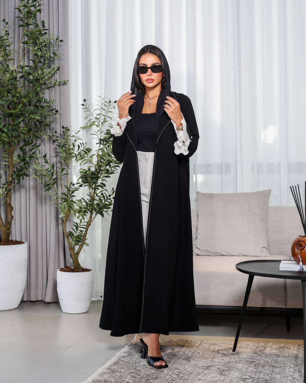Black crepe abaya C:6474