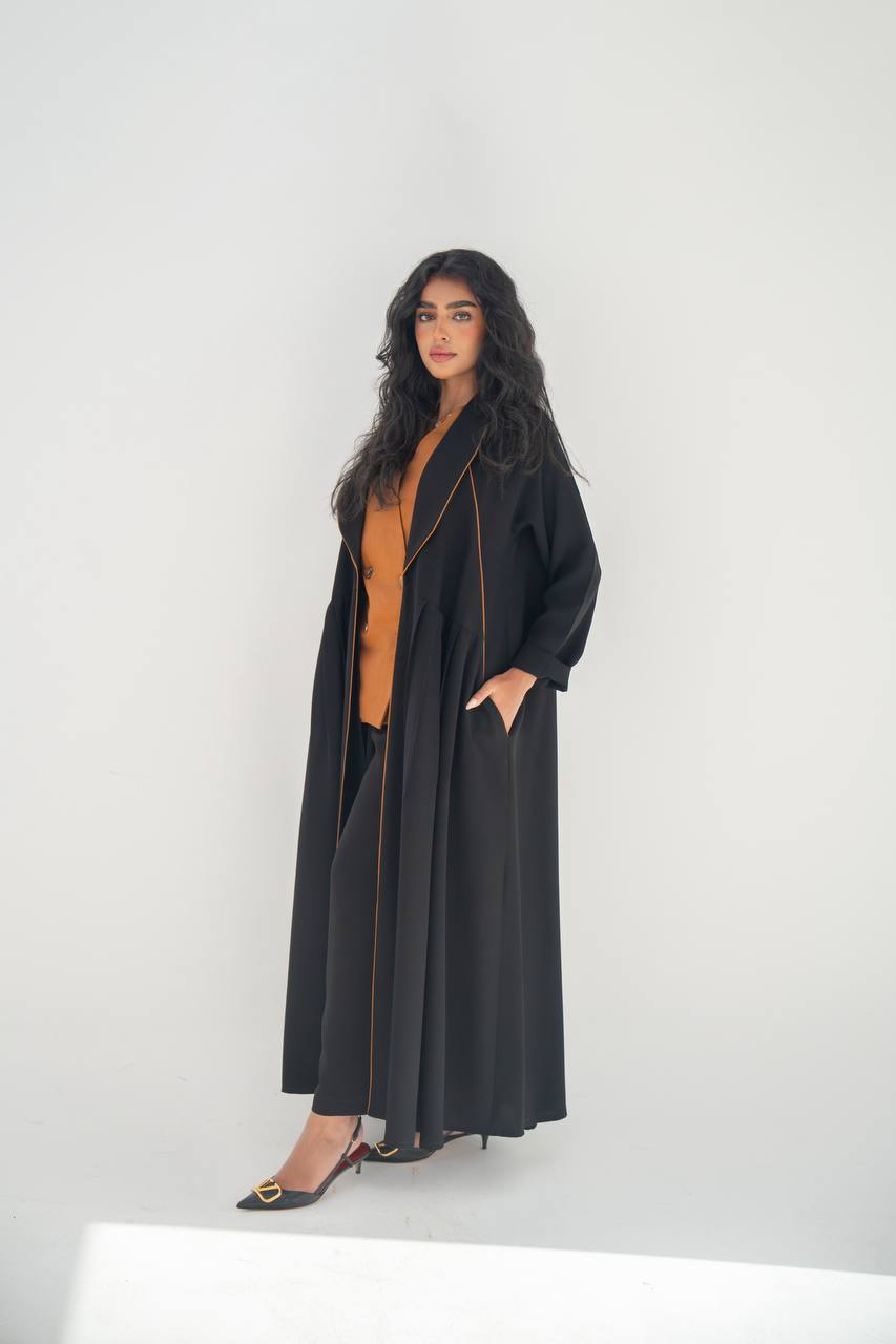 Black crepe blazer abaya C:6633 Black