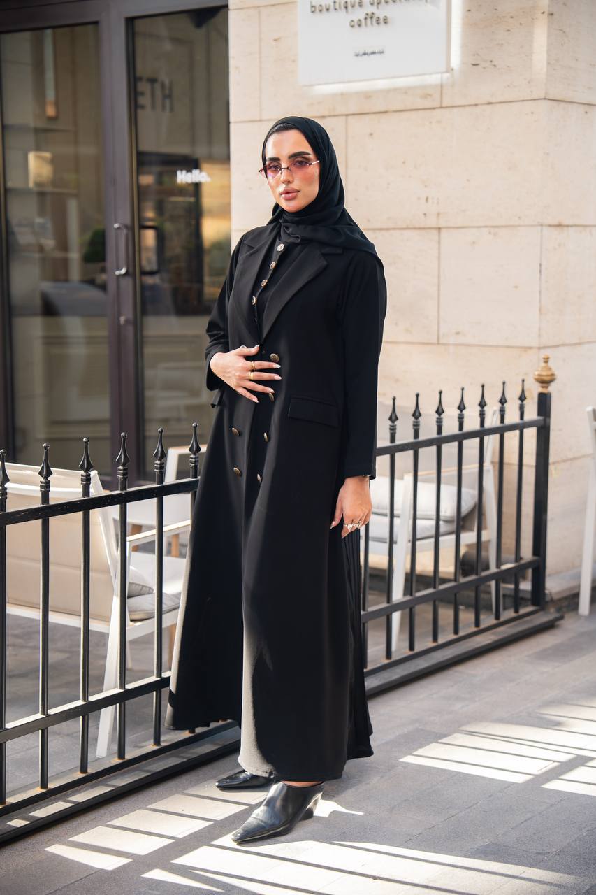 Black crepe blazer abaya with pleated cloche C:6680