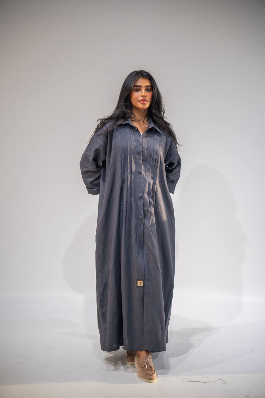 Free size abaya, gray linen C:6663 Gray