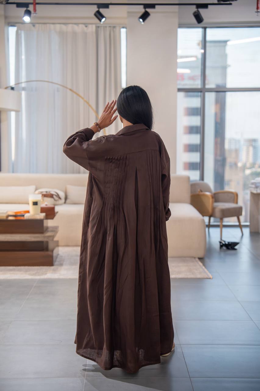 Free size brown linen abaya  C:6663 Brown