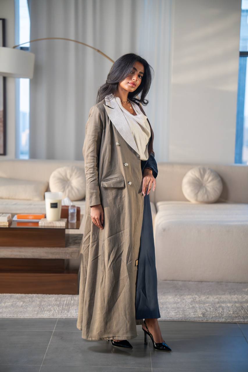 Blazer abaya linen, in pistachio and navy blue.C:6688
